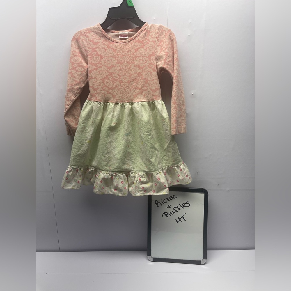 Floral Pink and Green Kids Casual Dress